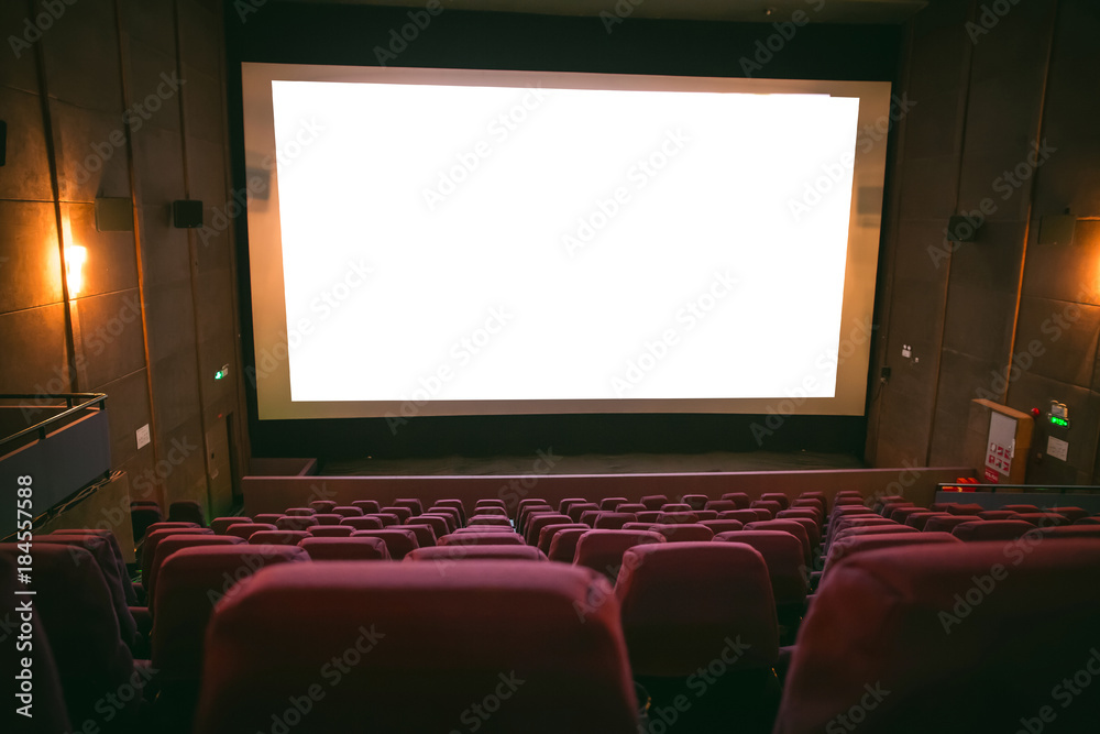 interior  of  cinema with blank screen