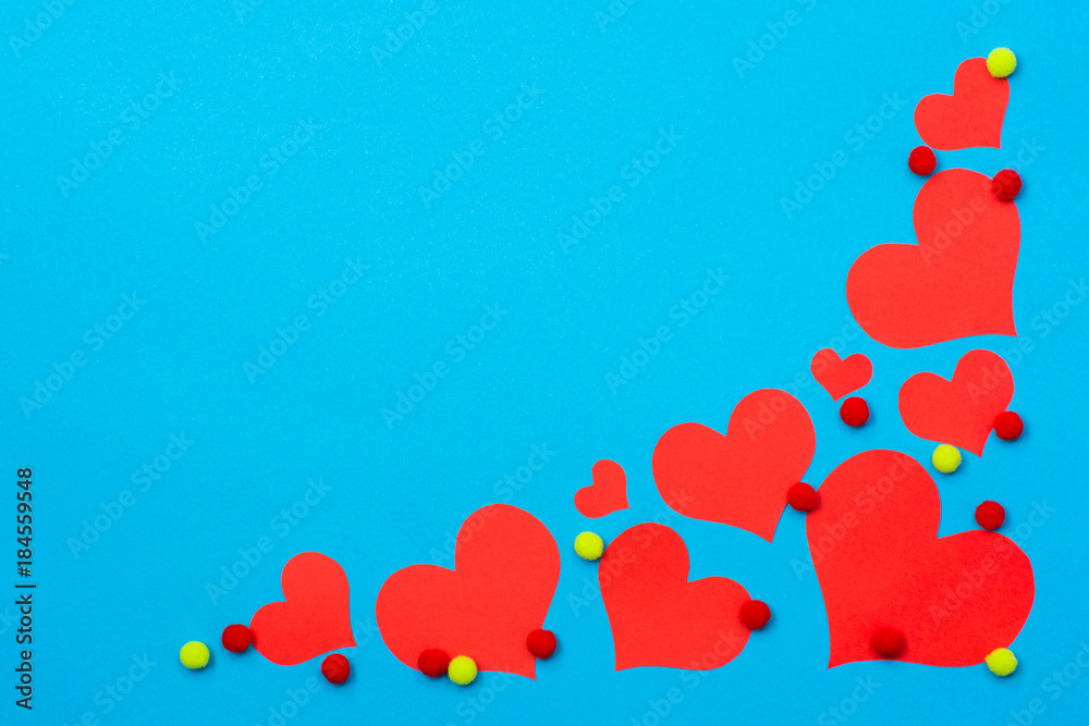 Red hearts on a blue background