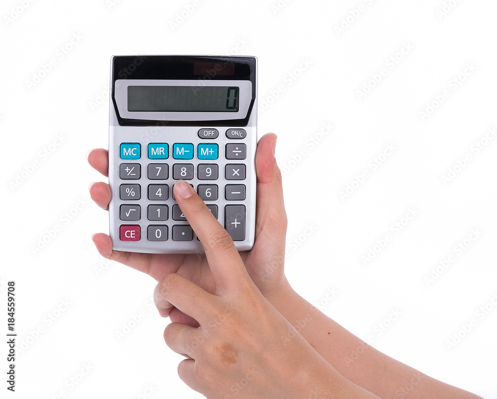 hands with calculator isolated on white background hands with calculator isolated on white background