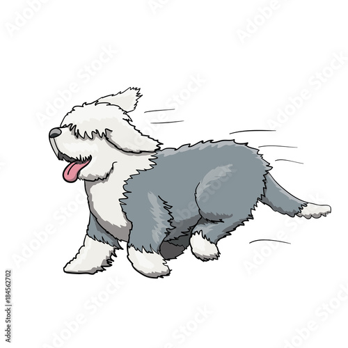 Furry English Bobtail Dog Cartoon Character Running