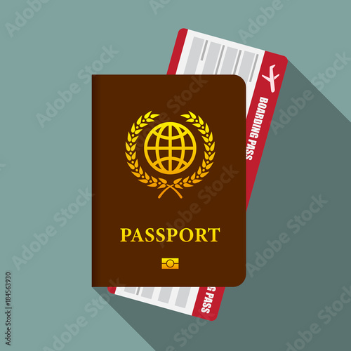 Passport and boarding pass ticket vector flat design.