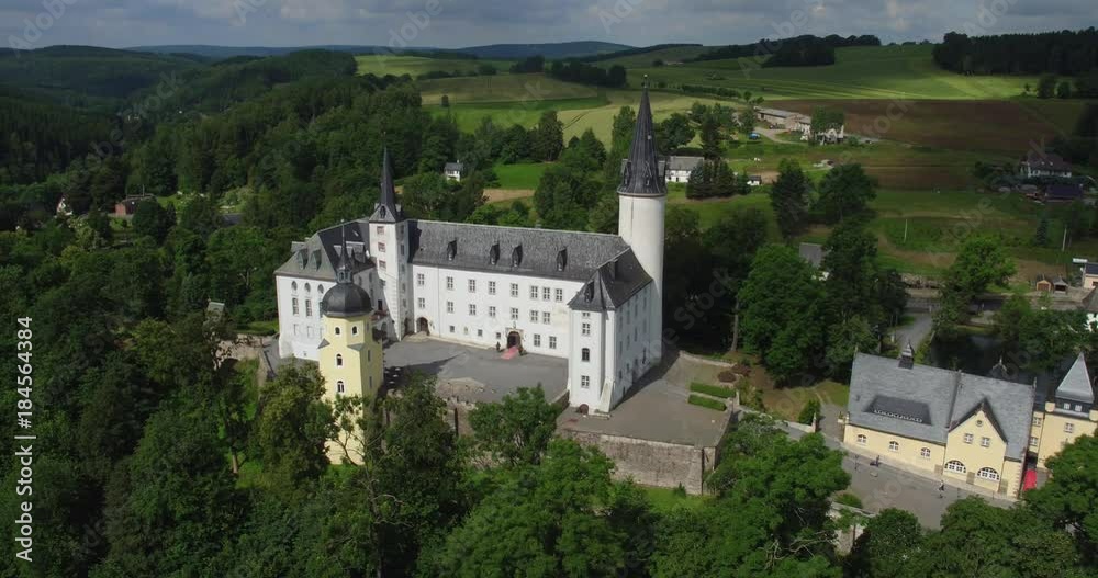 Aerial Drone moving all around of castle purschenstein in Germany with nice Landscape 4k Aerial Drone moving all around of castle purschenstein in Germany with nice Landscape 4k