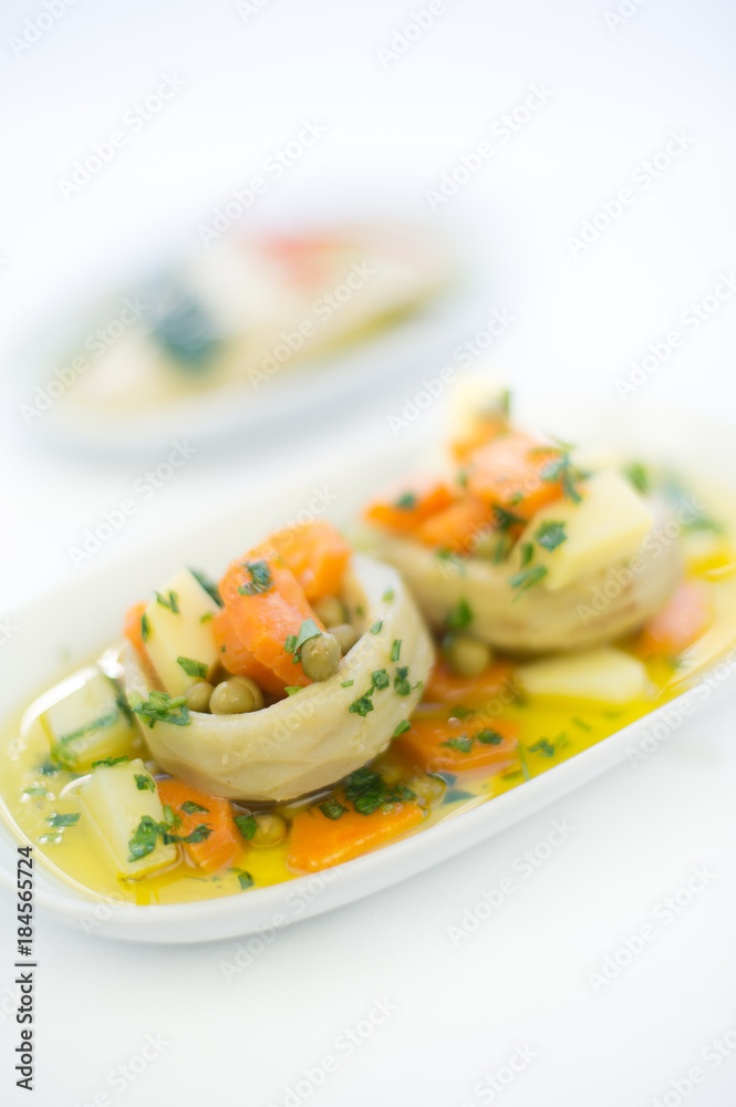 Artichoke food meal staffed with carrot and potatoes