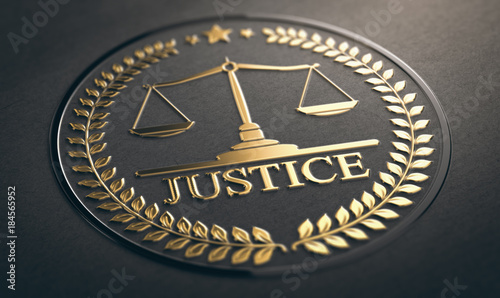 Tableau sur toile Justice, Law and Equality Symbol Over Black Background