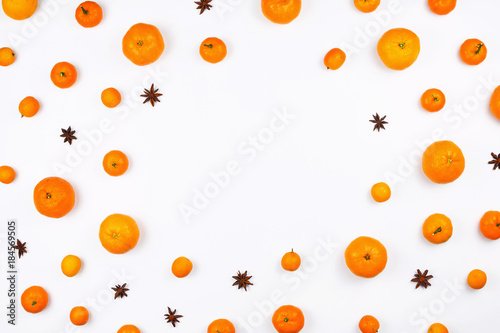 Fototapeta Naklejka Na Ścianę i Meble -  Flatlay with various citrus fruits: tangerines, kumquat etc on white. Square image