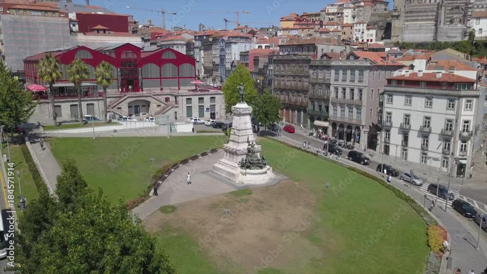 sunny day porto city prince henry the navigator monument aerial panorama 4k portugal
