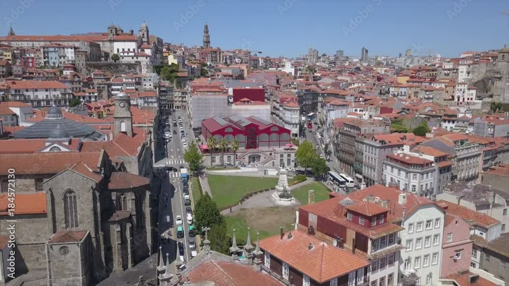 sunny day porto city prince henry the navigator monument aerial panorama 4k portugal
