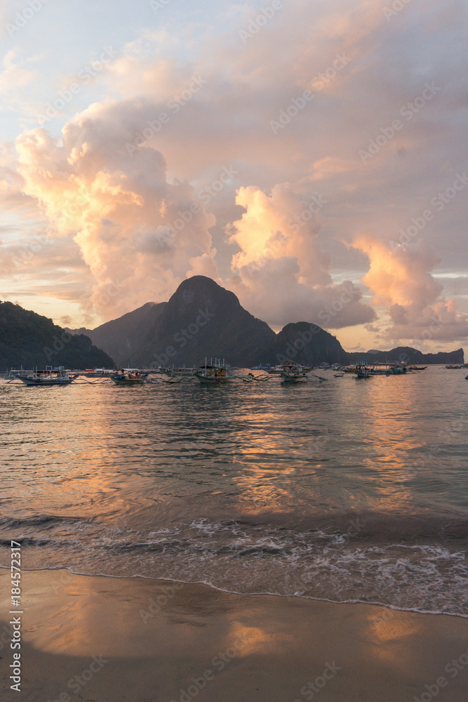 Beautiful sunset view of El Nido bay in Philippines