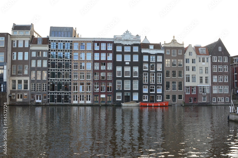 Amsterdam river with building in the background