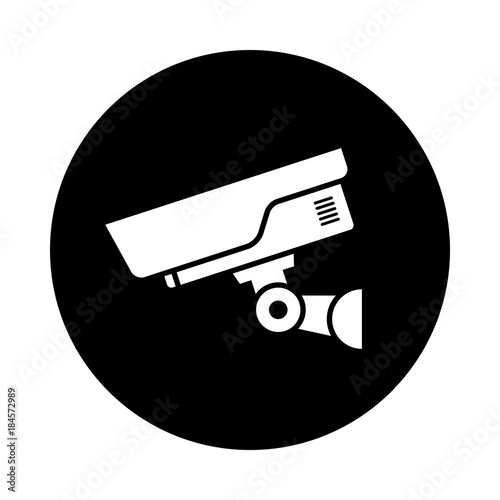 Security camera circle icon. Black, round, minimalist icon isolated on white background. CCTV camera simple silhouette. Web site page and mobile app design vector element.