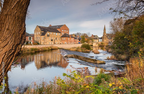 River Wansbeck Weir in Morpeth / The River Wansbeck passes through the centre of the market town of Morpeth in Northumberland photo