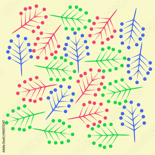 Twigs, ellipses pattern. Hand drawn.