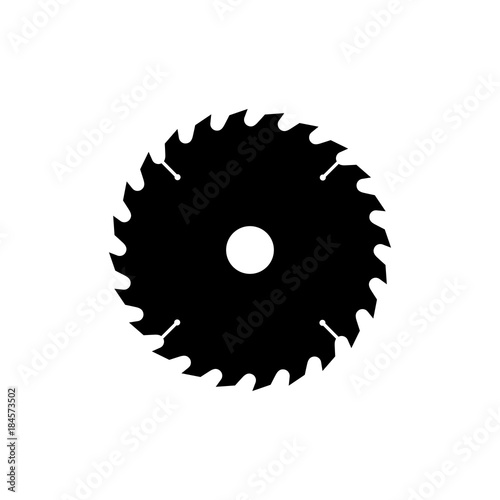 Circular saw blade icon. Black, minimalist icon isolated on white background. Saw blade simple silhouette. Web site page and mobile app design vector element.