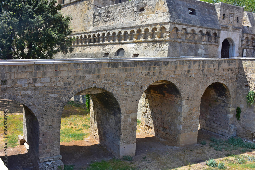 Italy, Bari, Norman-Svevo Castle. Medieval fortress that dates back to 1132. entrance bridge
