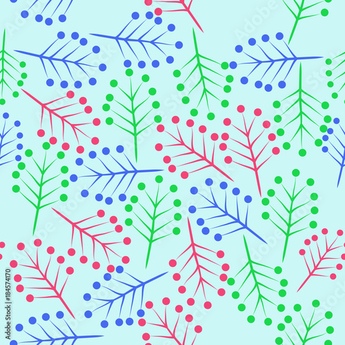 Twigs, ellipses seamless  pattern. Hand drawn.