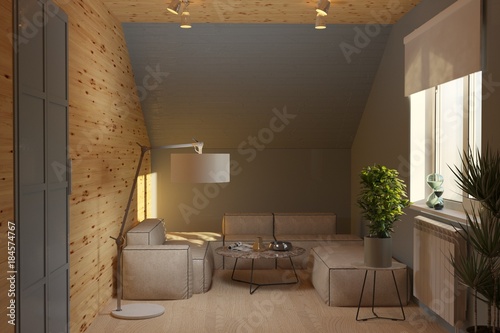 3d rendering of mansard guest room