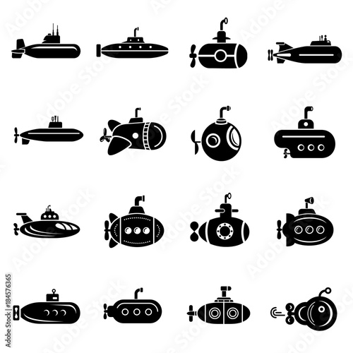 Submarine icons set, simple style photo