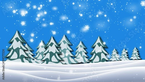 Seamless loop - Looking up at snowy branches and trees, winter background, snow falling, video 4K