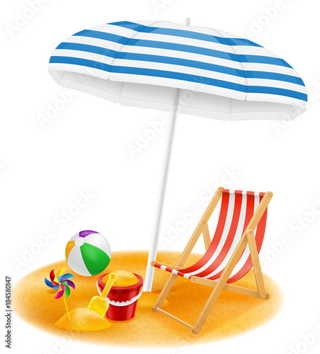 beach attributes umbrella and deck chair stock vector illustration