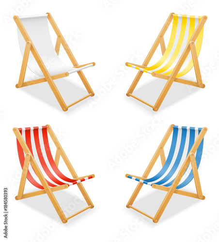 beach deck chair made of wood and fabric stock vector illustration
