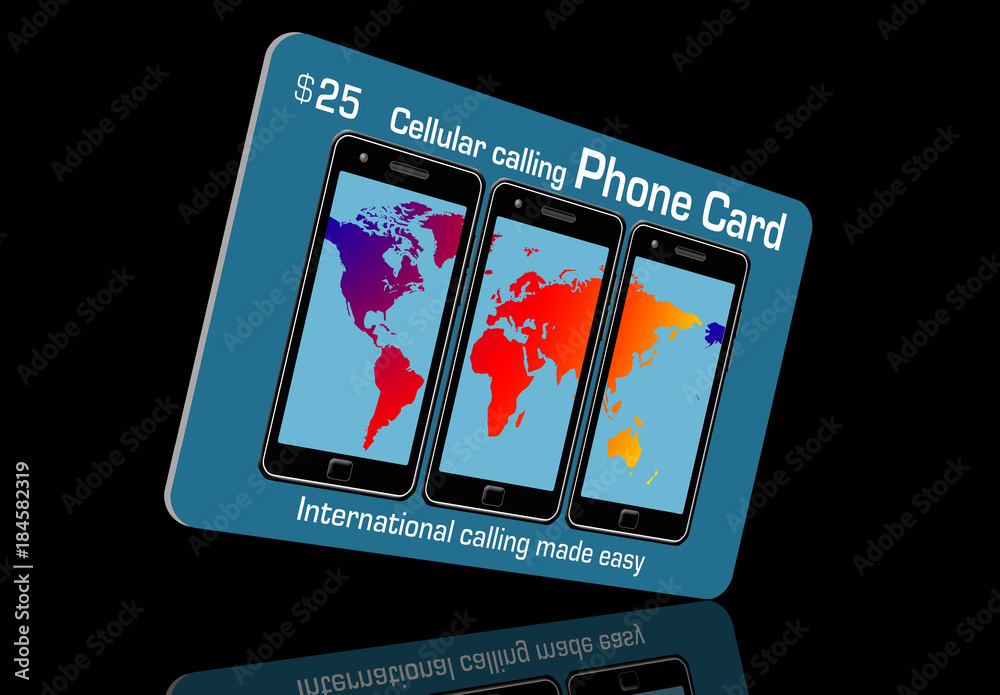This is a prepaid cellular phone card. A retail item for service paid in advance. Generic 3-D illustration. This is a prepaid cellular phone card. A retail item for service paid in advance. Generic 3-D illustration.