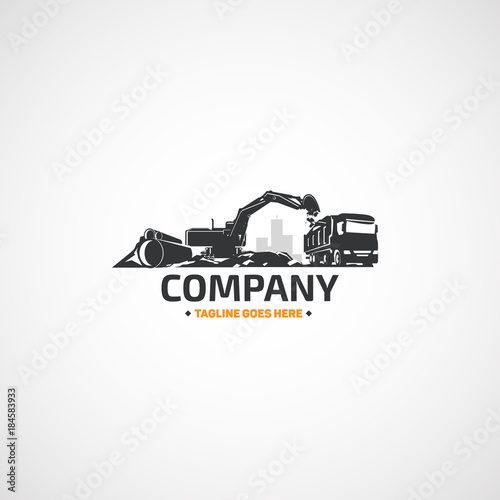 Vector working construction excavator and truck.