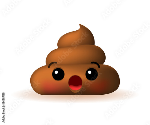 Cute Surprised Poo Emoticon on White Background. Isolated Vector Illustration 