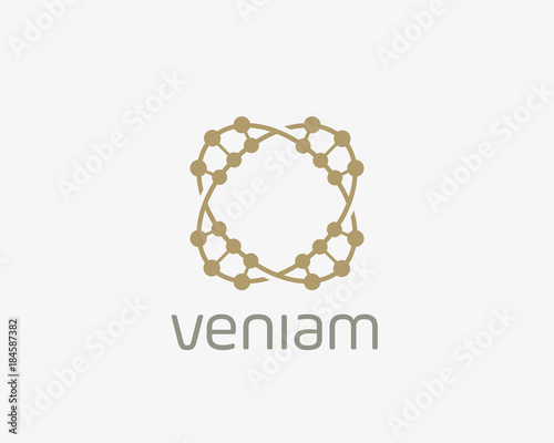 DNA round vector logotype. Modern medical shadow logo icon. Lab science symbol. Linear tech sign