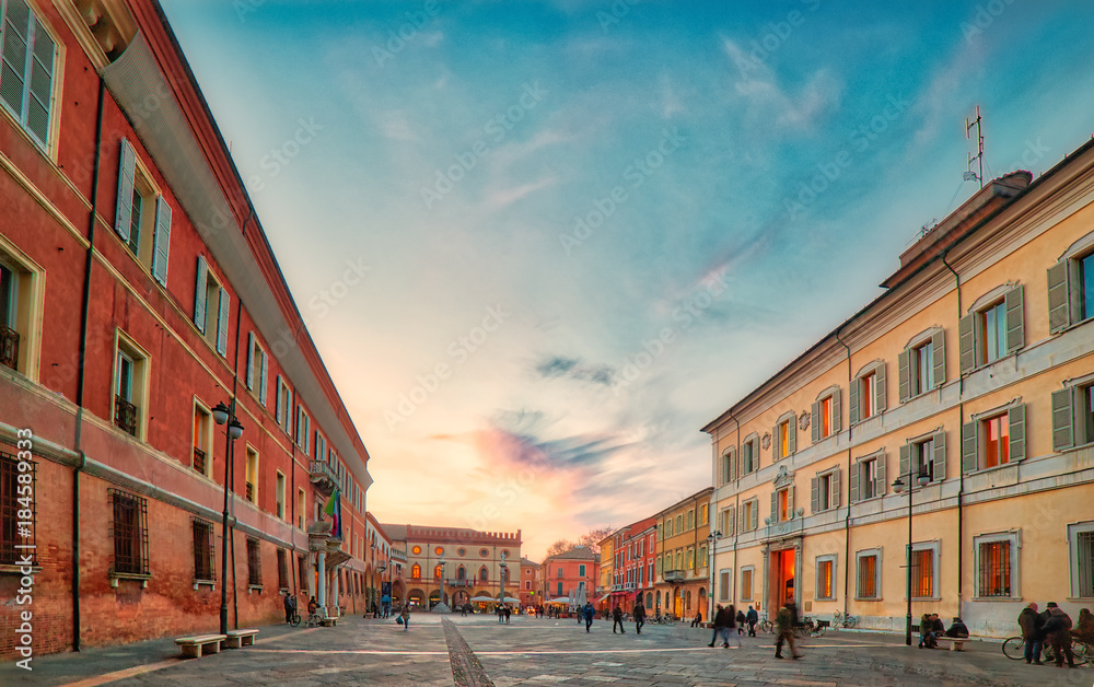 sunset on main square of Ravenna