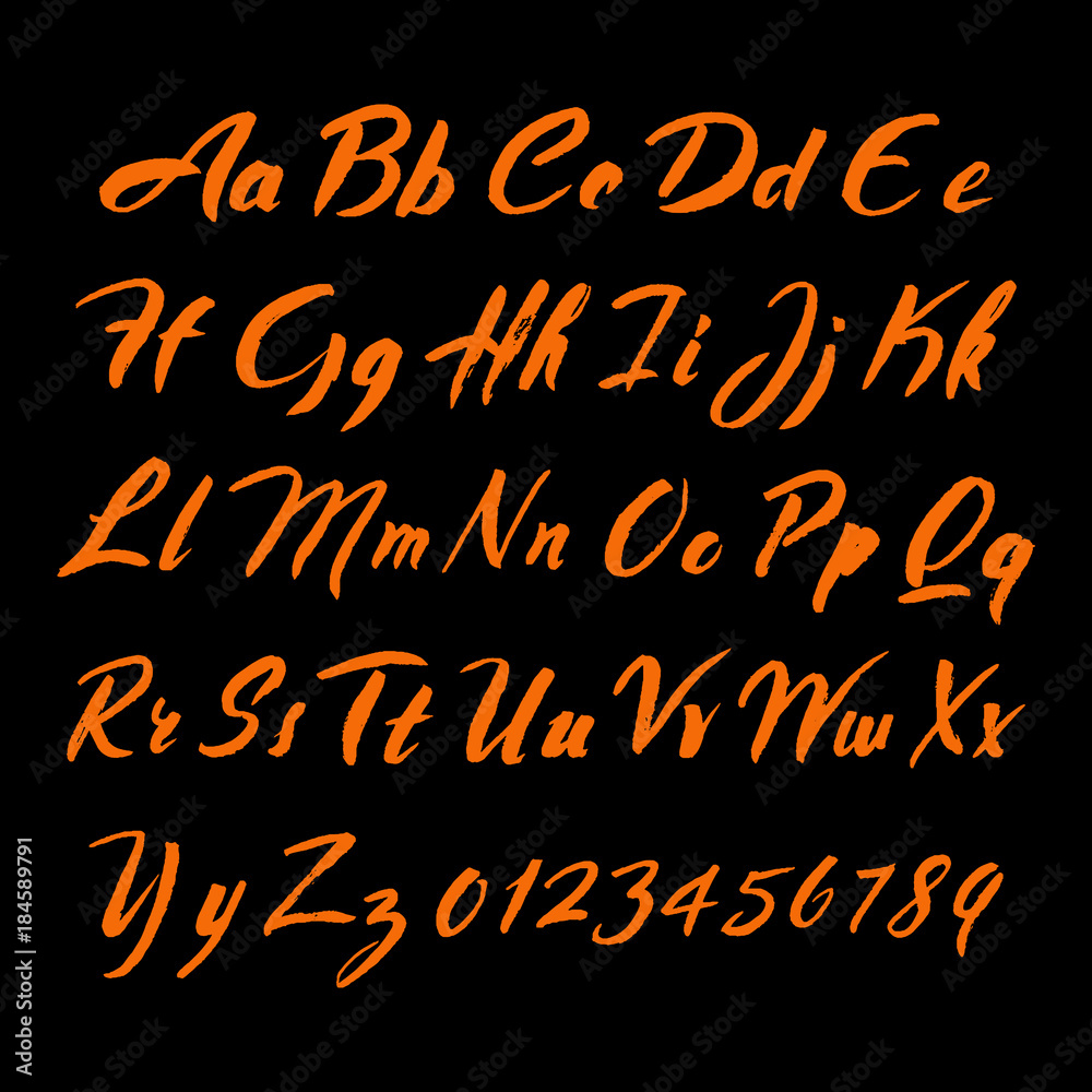 Brush script alphabet font. Hand drawn uppercase and lowercase letters ...
