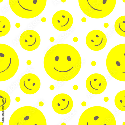 Seamless pattern with happy yellow smilies face © earnnieme