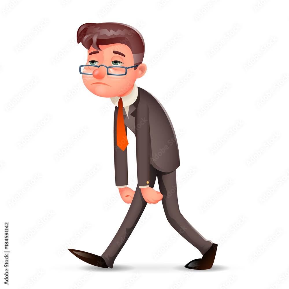 Tired Weary Fatigue Melancholy Sad Businessman Walk Retro Cartoon Design  Vintage Character Icon Isolated Vector Illustration Stock Vector | Adobe  Stock