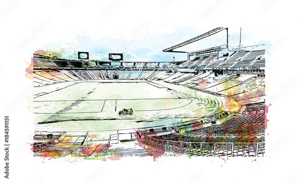 Akwarela malarstwo z powitalny i szkic stadionu w Barcelonie, Hiszpania w ilustracji wektorowych. <span>plik: #184591151 | autor: dhanu3182</span>