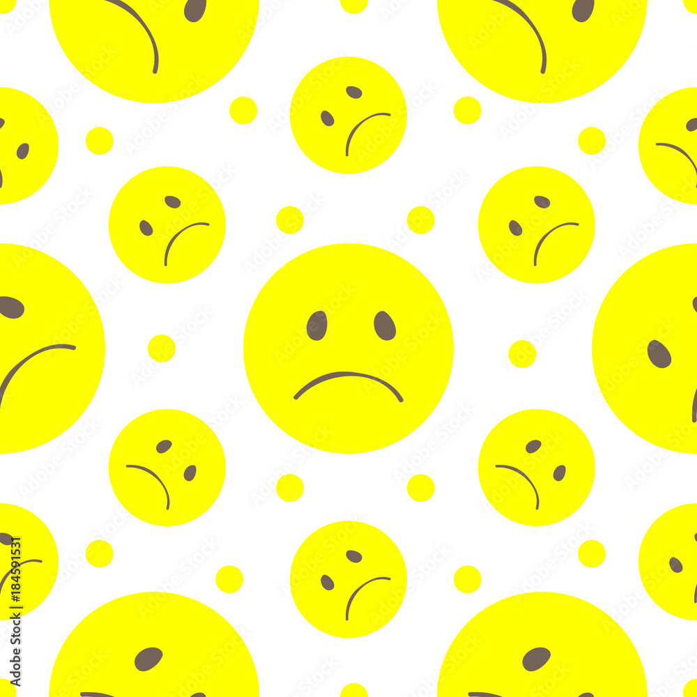 Seamless pattern with unhappy yellow smilies face