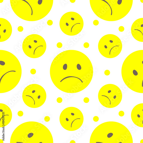 Seamless pattern with unhappy yellow smilies face
