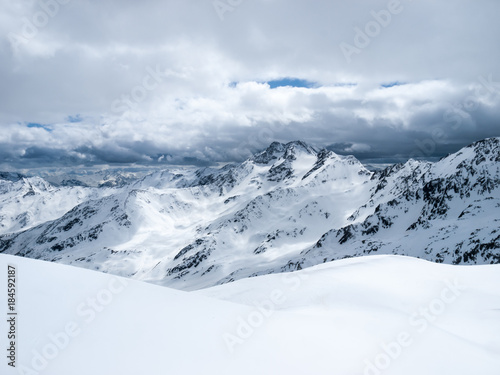 Italian Alps around Maso Corto. Beautiful view of the mountains in winter in a popular ski resort.