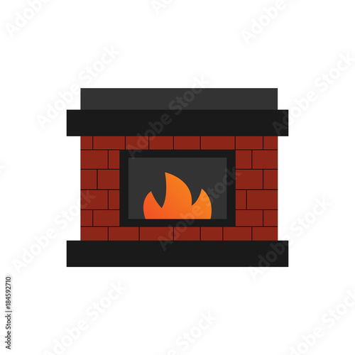 Fireplace with fire vector illustration graphic. Red brick fireplace with flame inside.