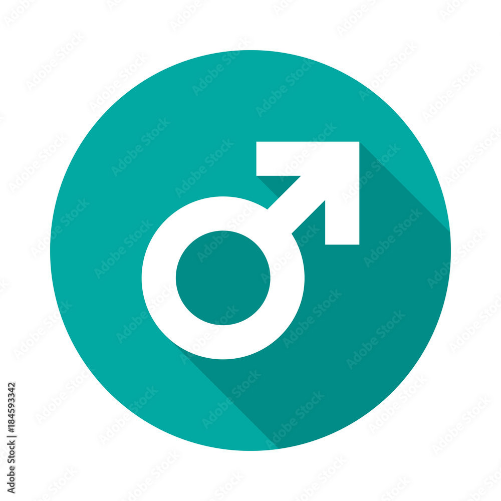 Male sex symbol circle icon with long shadow. Flat design style. Gender symbol simple silhouette. Modern, minimalist, round icon in stylish colors. Web site page and mobile app design vector element. Male sex symbol circle icon with long shadow. Flat design style. Gender symbol simple silhouette. Modern, minimalist, round icon in stylish colors. Web site page and mobile app design vector element.