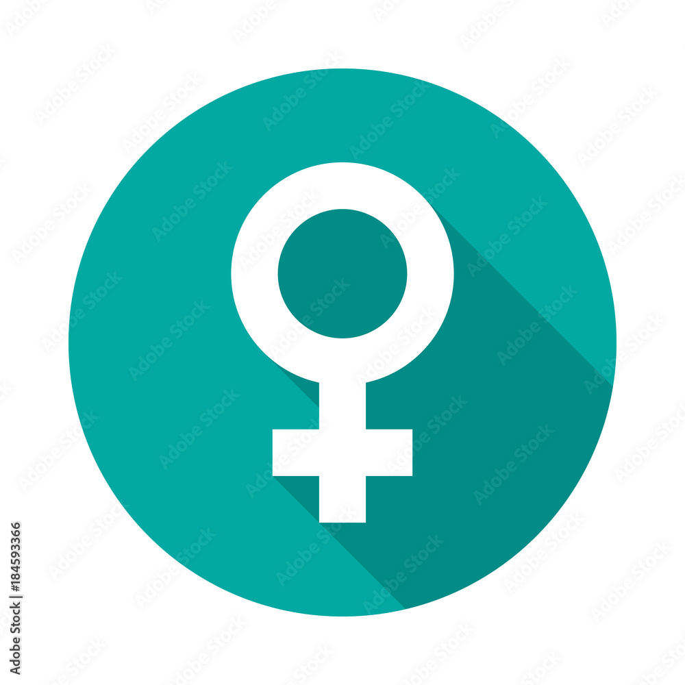 Female sex symbol circle icon with long shadow. Flat design style. Gender symbol simple silhouette. Modern, minimalist, round icon in stylish colors. Web site page and mobile app design vector element Female sex symbol circle icon with long shadow. Flat design style. Gender symbol simple silhouette. Modern, minimalist, round icon in stylish colors. Web site page and mobile app design vector element