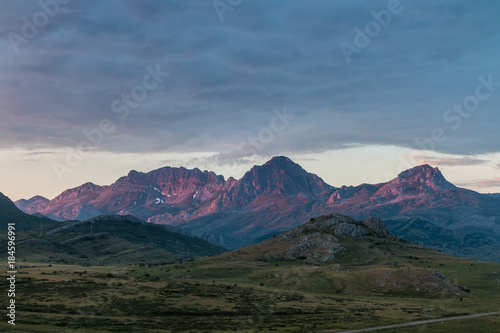 colored clouds at sunset in the mountains of Leon, spain