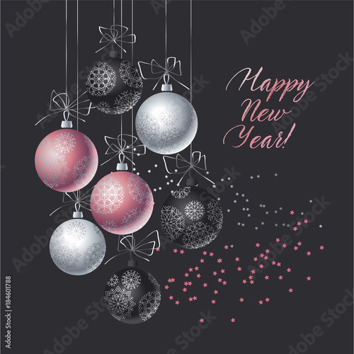 Christmas decorative bauble on black background. Vector illustration with new...