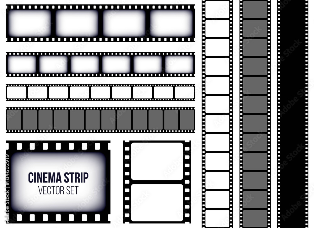 Creative vector illustration of old retro film strip frame set isolated on  transparent background. Art design reel cinema filmstrip template. Abstract  concept graphic element Stock Vector