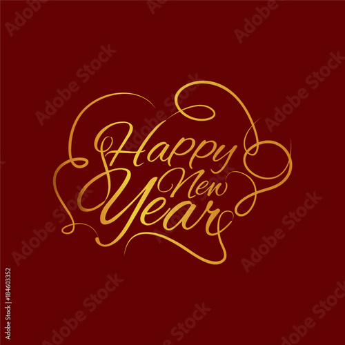 Happy new year red background vector calligraphy