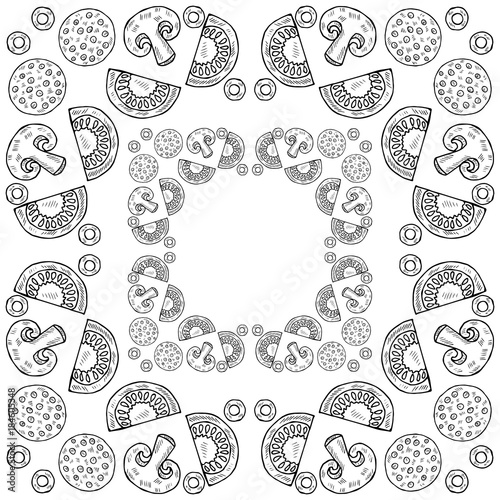 Frame mushrooms, tomatoes, olives, sausages 1