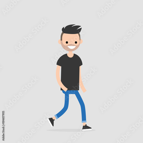 Young walking character. Pedestrian. Flat editable vector illustration, clip art