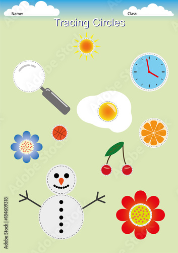 tracing circles, drawing circles, Preschool worksheet for fine motor skills