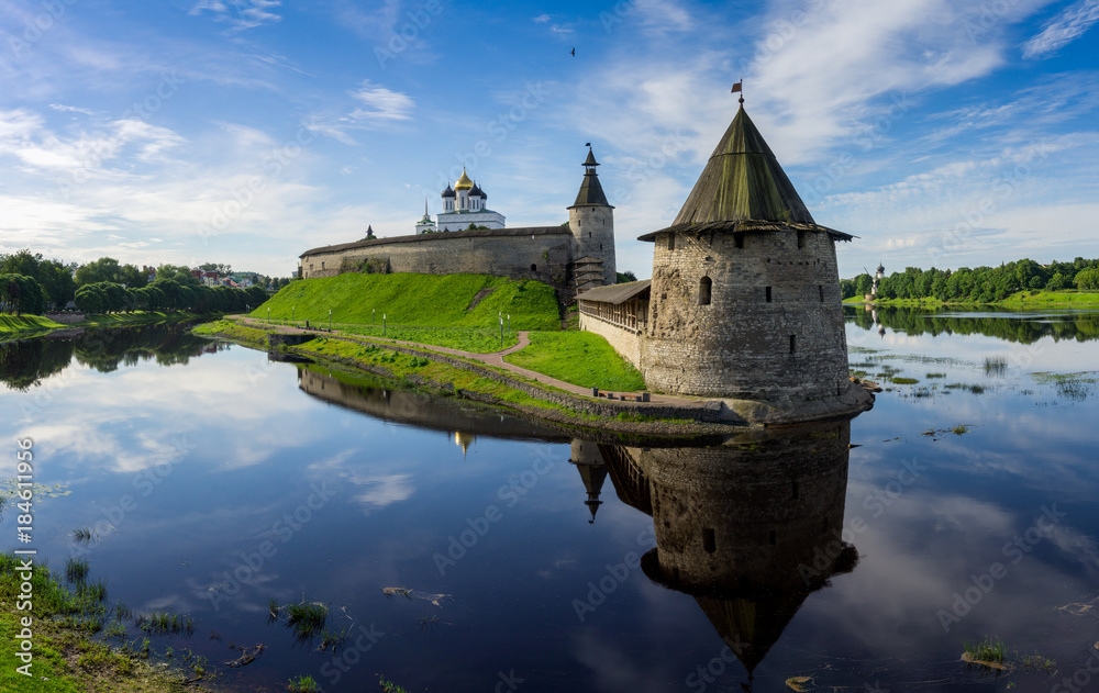 Medieval Pskov Kremlin on island