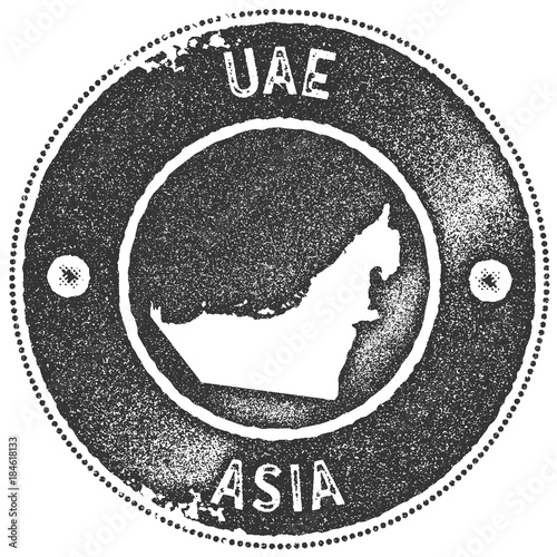 UAE map vintage stamp. Retro style handmade label, badge or element for travel souvenirs. Dark grey rubber stamp with country map silhouette. Vector illustration.