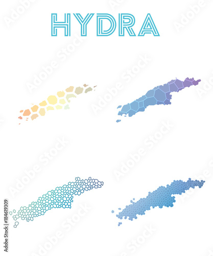 Hydra polygonal island map. Mosaic style maps collection. Bright abstract tessellation, geometric, low poly, modern design. Hydra polygonal maps for infographics or presentation.