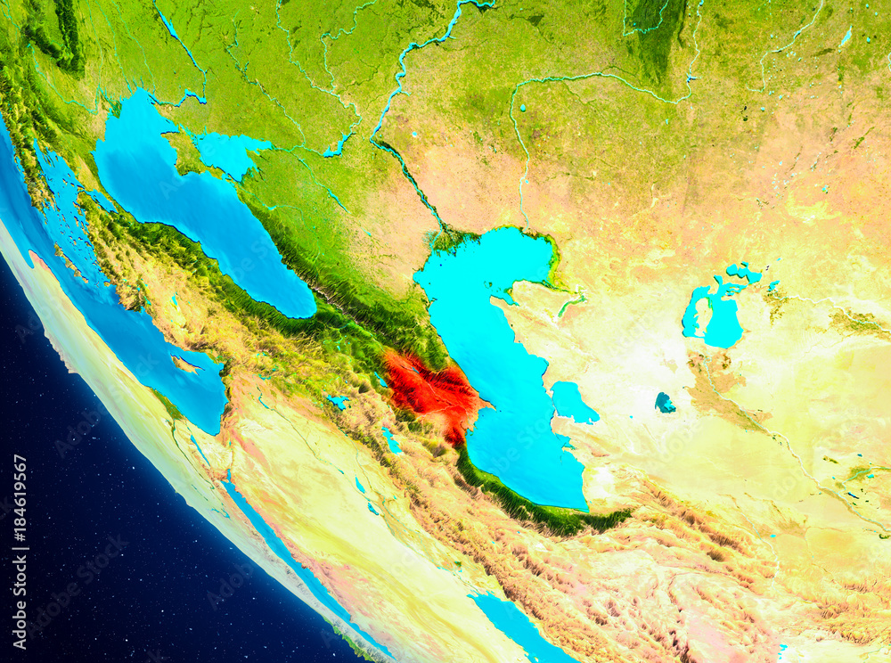 Azerbaijan on globe from space